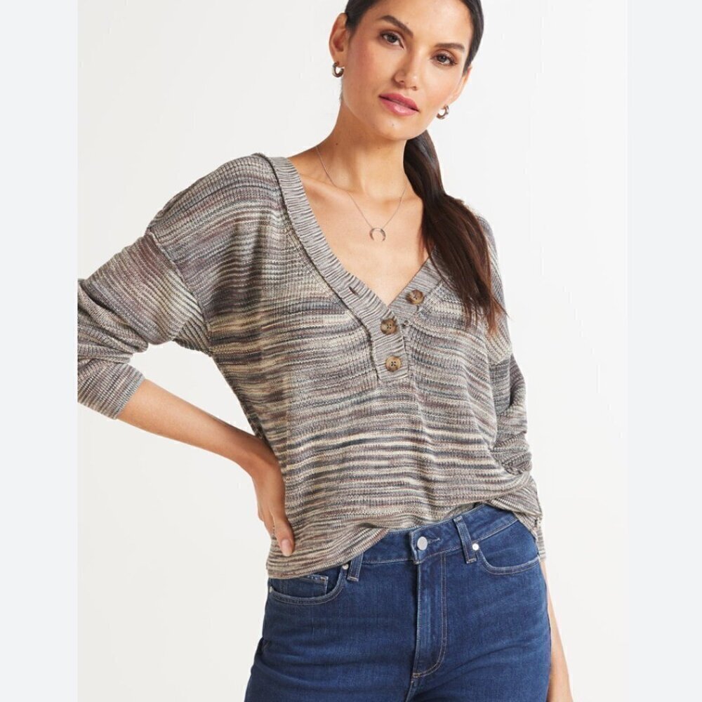 Free People Women's Size Small Multicolor Mercury Henley Knit Sweater